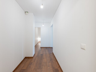 Modern Hallway with Wooden Flooring and Bright White Walls