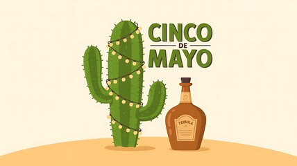 Festive cactus and tequila bottle lights celebration