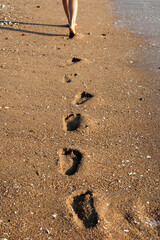 Footprints Walking On Sand Beach Natural Human Trace