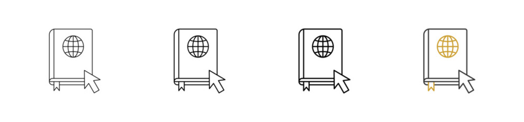 Online course icon set outline style with various sizes