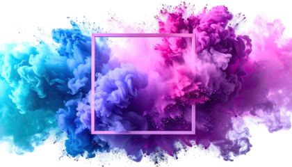 Abstract ink explosion in vibrant colors, framed by a square