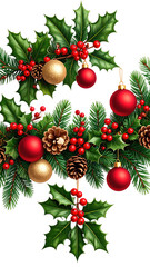 Christmas foliage pattern with ornaments