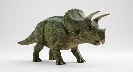 Naklejka premium Triceratops Modell steht ruhig sanft beleuchtet. AI Generated