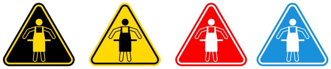 set Attention wear apron Symbols danger and safety signs design template vector illustration	
