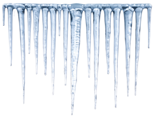 Stalactite-like icicles hanging from a roof, glistening in the winter sunlight, creating a stunning icy display.