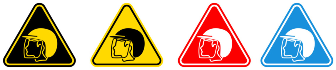 set Attention wear safety helmet Symbols danger and safety signs design template vector illustration	