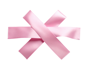 Pink ribbon, crossed, on black background