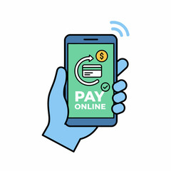 Hand holding a smartphone for a secure online payment, illustrating mobile banking and e-commerce transactions.