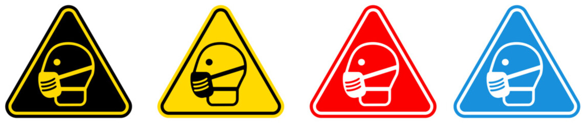 set Attention wear mask Symbols danger and safety signs design template vector illustration	