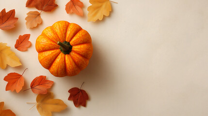 Autumn pumpkin and leaves flat lay thanksgiving fall background image