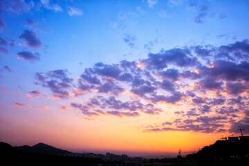 Beautiful Sunset Glow Sky With Vibrant Evening Clouds