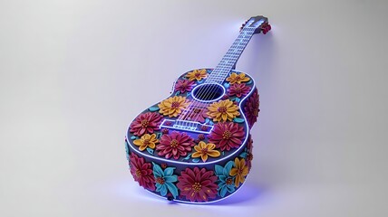 Floral guitar with neon lights acoustic flowers