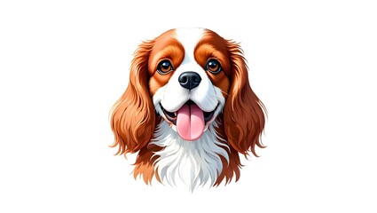 A portrait illustration of a Cavalier King Charles Spaniel sticking out and panting, 