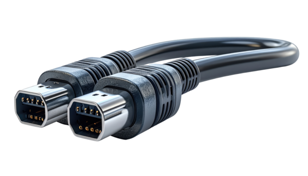 Two parallel computer cables with connectors