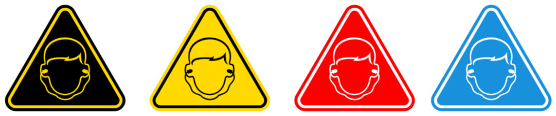 set Attention wear earplugs Symbols danger and safety signs design template vector illustration	