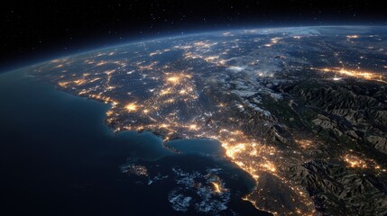 california coastline night lights earth