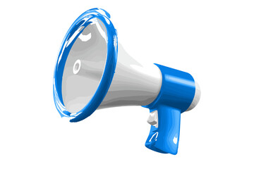 3D Blue and White Megaphone Icon Isolated on White Background