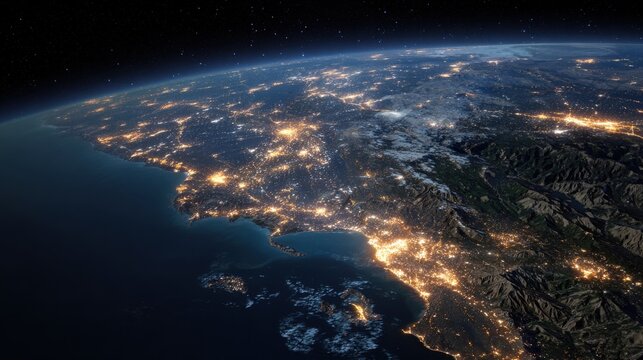 california coastline night lights earth