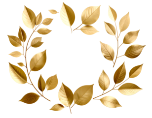 A beautiful arrangement of golden leaves forming a decorative wreath on a dark background, ideal for elegant designs.