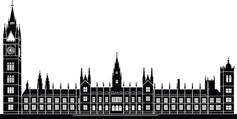 Fototapeta premium Detailed Silhouette of the Houses of Parliament and Big Ben for British Landmark Design
