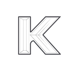 Stylized white letter k design element