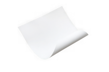 White A4 paper sheet with curled corner on black background isolated on a transparent background image