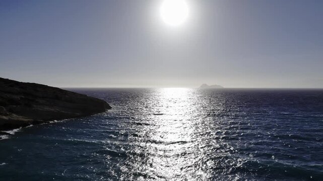 Matala Beach, Crete, Greece, aerial drone footage.