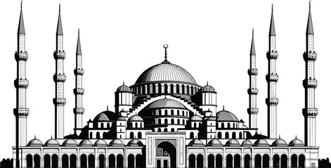 Naklejka premium Detailed Vector Illustration of the Blue Mosque in Istanbul Turkey with Transparent Background