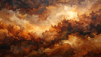 Fototapeta premium A captivating abstract painting displays a dramatic interplay of warm earthy tones, evoking a sense of cosmic grandeur and ethereal beauty.