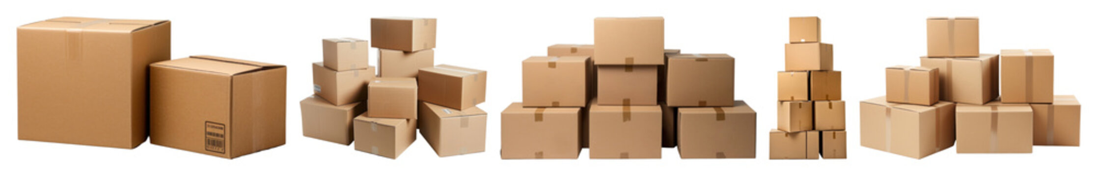 PNG Cardboard boxes stacked neatly, element set on transparent background