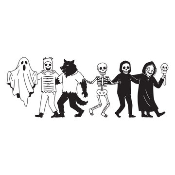 halloween costumes parade black and white clip art preview