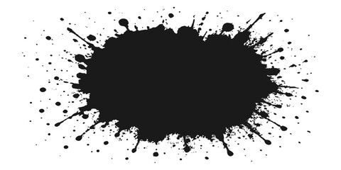 Abstract grunge background featuring a black ink splat with paint splash and splatter texture for vector art and design illustrations