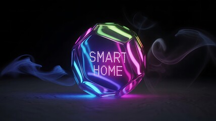 Geometric sphere with glowing text and wisps of smoke