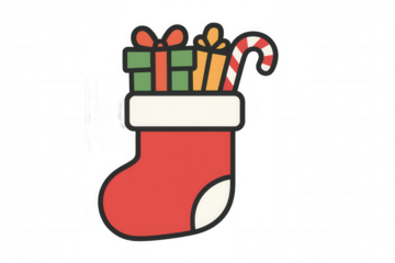 Christmas stocking receiving presents and candy cane, festive holiday celebration symbol for seasonal greetings