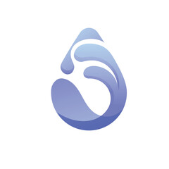 Abstract blue gradient water drop with flowing wave shapes, symbolizing freshness, fluidity, and modern design.