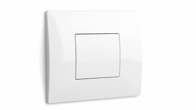 Modern White Electric Light Switch - Close-up shot of a sleek, modern, white electric light switch isolated on a white background. The switch is square-shaped with a subtle, clean design.