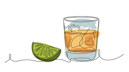 Amber drink with lime slice glass