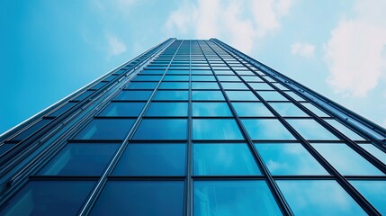 Robotic window cleaner clinging to a skyscraper, automated maintenance, gleaming glass, urban efficiency.  