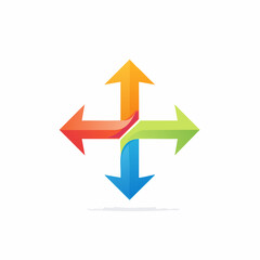 Abstract vector illustration of a colorful directional symbol with arrows pointing in all directions
