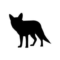 A clean, bold silhouette of a fox, perfect for graphic design, logos, or educational materials.
