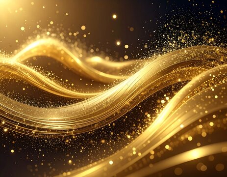 Gold abstract waves with glittering particles