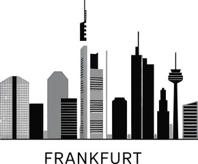 Fototapeta premium Frankfurt Skyline Silhouette Vector Illustration with City Name on Transparent Backdrop