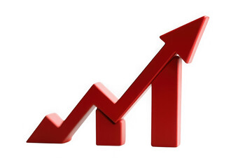 Red upward arrow graph showing rising trend isolated on black background image