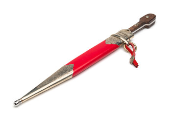 Fototapeta premium Ornate antique dagger in sheath isolated on white background