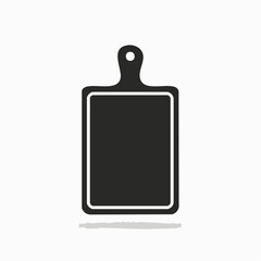Obraz premium Minimalist flat vector icon showcasing a dark grey rectangular kitchen cutting board, featuring a practical handle and clean lines, perfect for food preparation, chopping, and serving essentials