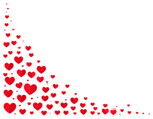 Red hearts cascading in a corner