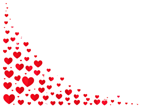 Red hearts cascading in a corner