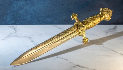 Ornate gold dagger on marble