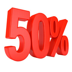 Fifty Percent Sign in Bold Red Color on transparent background