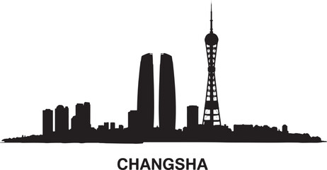 Obraz premium Changsha Cityscape Silhouette Vector Illustration Displaying Modern Architecture and Famous Landmarks